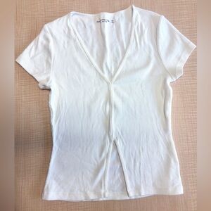 Abercrombie & Fitch Cream White Ribbed Short Sleeve Top